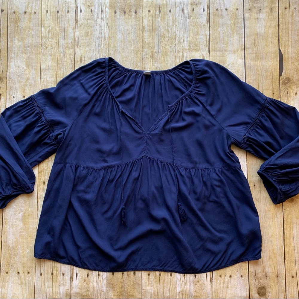 Old Navy Navy Blue Flowy Blouse with Tassels